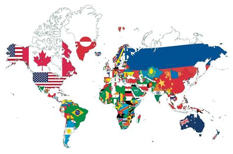 Samolepící tapeta mapa světa s vlajkami s bílým pozadím Dovido cz