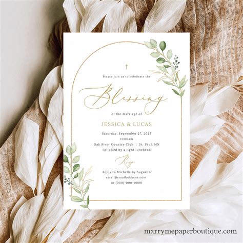 Wedding Blessing Ceremony Invitation Card Template, Greenery Arch, Couples Blessing Invitation ...