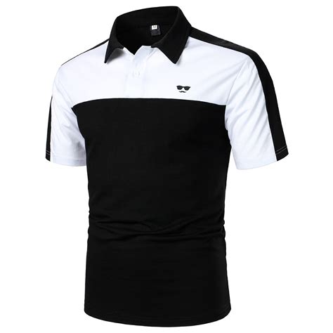 Men Short Sleeve Polo Shirt Contrast Paneled Embroidered Design Top Streetwear Casual Fashion