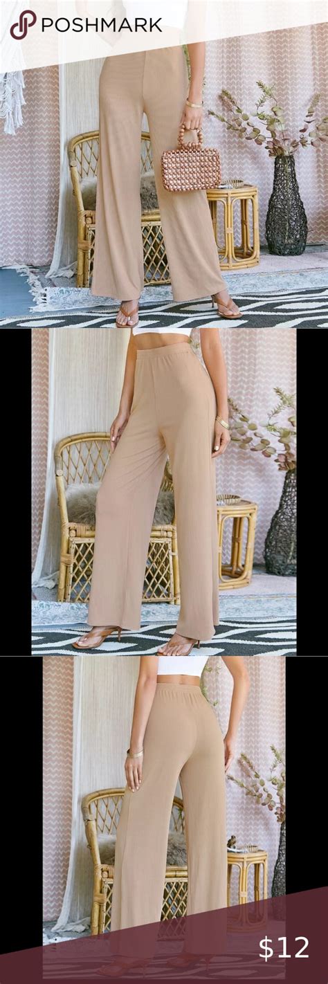 Shein Elastic Waist Rib Knit Wide Leg Pants Wide Leg Pants Rib Knit