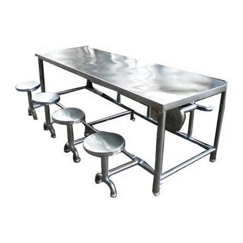 Silver Stainless Steel Canteen Dining Table Set Shape Rectangular At