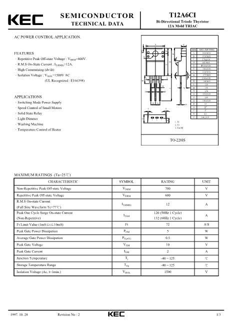 T12a6ci Datasheet Pdf文件下载 芯片资料查询 维库电子市场网