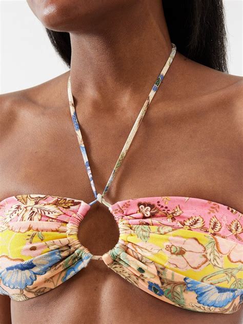 Zimmermann Junie Floral Halterneck Bikini Top In Multicoloured Endource