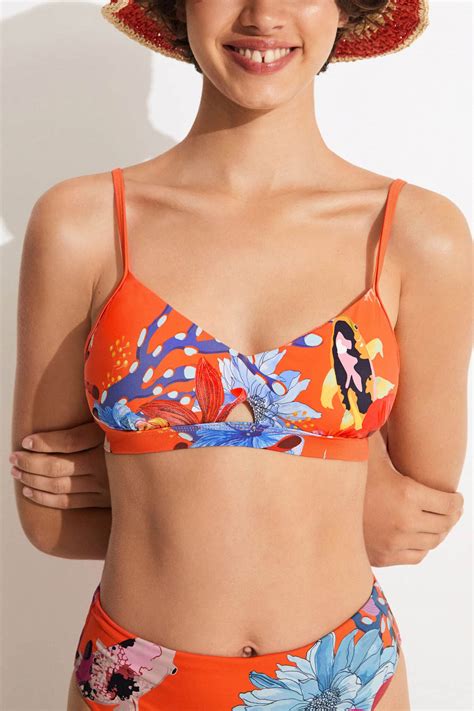 Desigual Bikini Top Coral Triangle In Tropical Orange Desigual