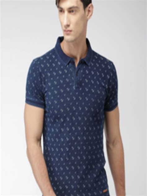 Buy Mast Harbour Men Blue Printed Polo Collar Pure Cotton T Shirt