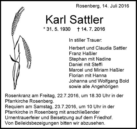 Traueranzeigen Von Karl Sattler Schwaebische De Trauerportal