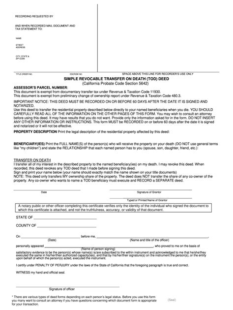 Transfer On Death Deed Printable Form