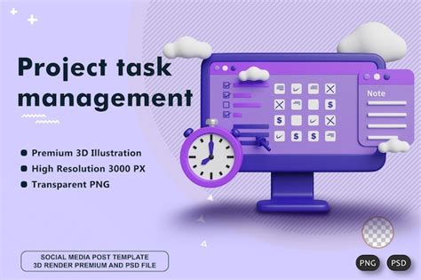 Premium PSD Project Task Management 3d Render Illustration