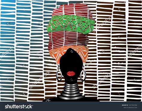 African Scarf Portrait Afro Woman Striped Stock Vector Royalty Free