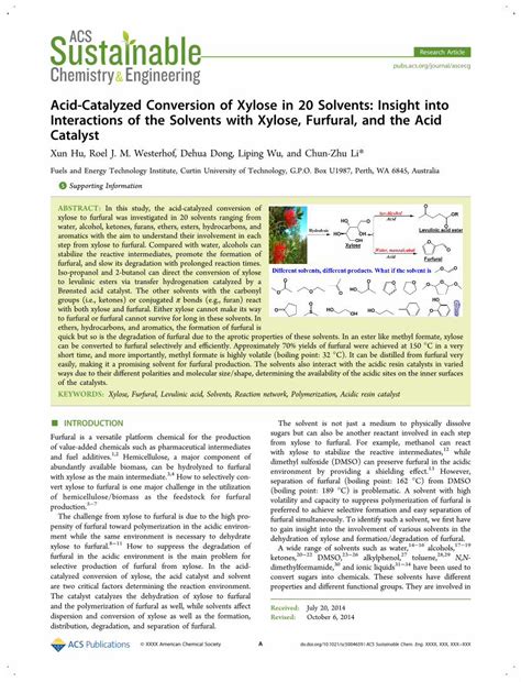 Pdf Acid Catalyzed Conversion Of Xylose In Solvents Insight Into