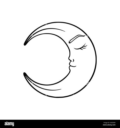 Tarot Crescent Moon Sketch Spiritual Tarot Moon With Face Vector