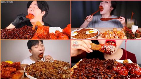 Asmr Mukbangers Eating Black Bean Noodles And Fried Chicken Trending