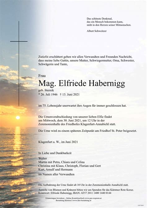 Parte für Mag Elfriede Habernigg pax requiem