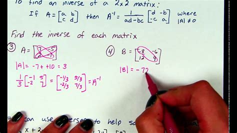 Algebra 2 Ch3 8 Part B Finding The Inverse Of A 2x2 Matrix Youtube