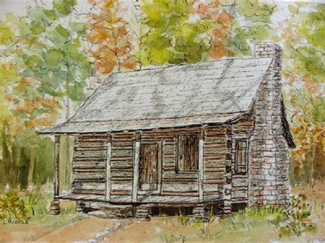 Log Cabins Watercolor Pen Ink Originals Set Of Three Etsy Pen