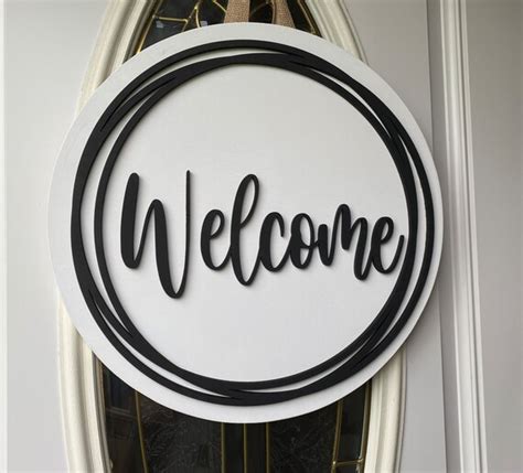 Welcome Sign Round Welcome Door Sign Welcome Door Hanger Etsy