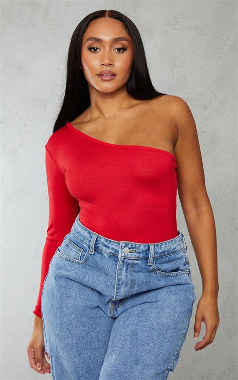 Shape Red Jersey One Shoulder Bodysuit Prettylittlething