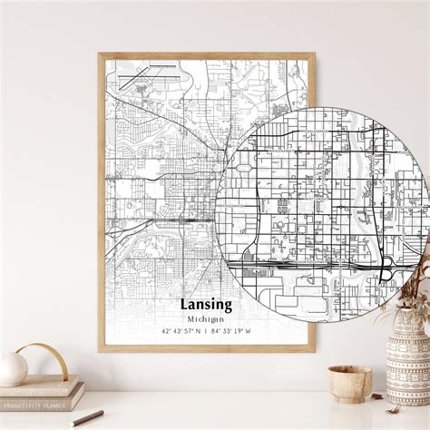 Map of Lansing Digital File, Modern City Map, Lansing Printable Map ...