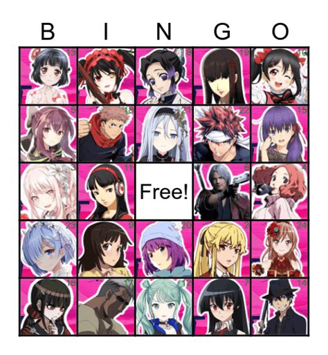 Favourite Character Bingo Card