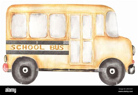 Watercolor School Bus Illustration School Elements Transport Clipart