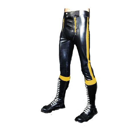 100 Pure Latex Rubber Sexy Trousers Yellow And Black Hip Tight Pants Size Xxs Xxl