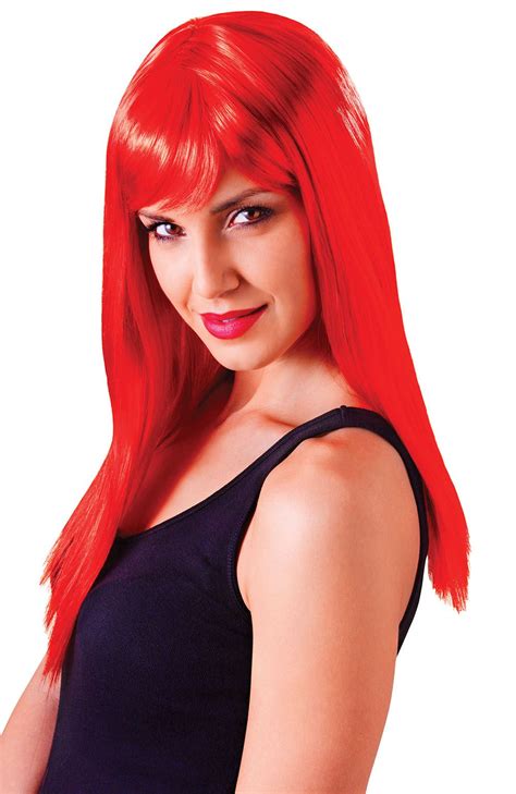 Passion Long Red Wig With Fringe Devil Halloween Fancy Dress Accessory