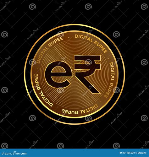 Digital Currency Of E Rupi Symbol On Golden Coin Design Stock Vector