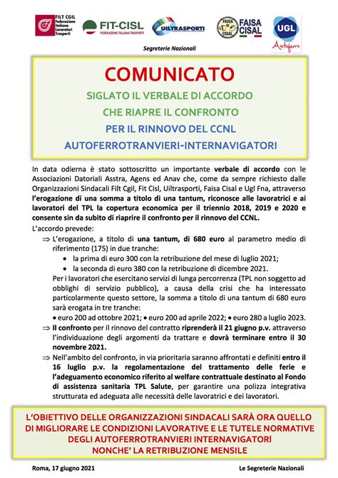 Siglato Verbale Di Accordo Che Riapre Il Confronto Per Rinnovo Del Ccnl