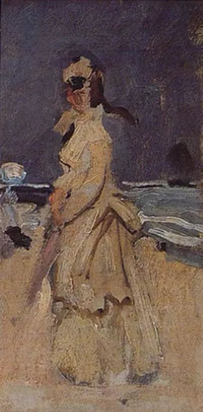 Camille On The Beach At Trouville By Claude Monet