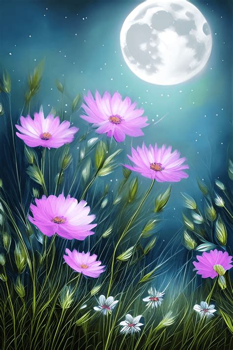 Fantasy Flowers Moonlight Background Creative Fabrica