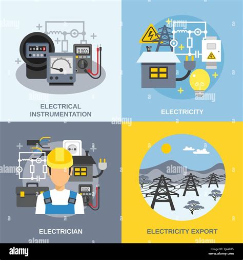 Electricity Concept Icons Set With Electricity Export Symbols Flat