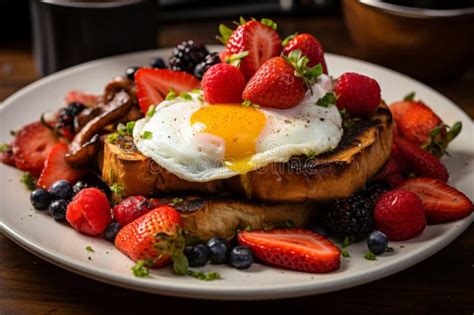 English Breakfast On A Plate Highlighting The Golden Yolk Of The Fried