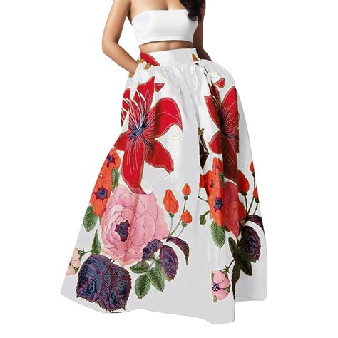 Gzea Sexy Dress Women Bohemian Floral Print Maxi Skirt High Waist