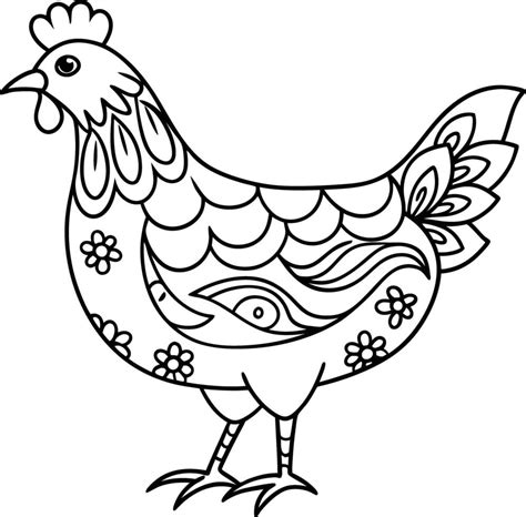 Decorative Hen Line Art Illustration Hen Chicken Poultry Farm