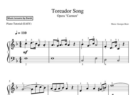 Toreador Song March Of The Toreadors Easy Piano Opera Carmen