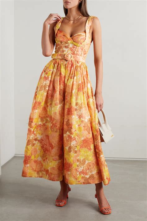 Zimmermann High Tide Belted Floral Print Linen And Silk Blend Midi