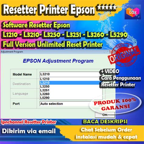 RESETTER Epson L1210 L3210 L3250 L3251 L3260 L5290 Full