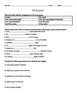 Introduction To The Verb Querer Worksheet By Aljanda Tpt