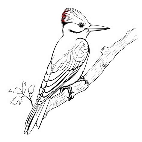 Woodpecker Coloring Page Minimalistic Black And White Outline Art