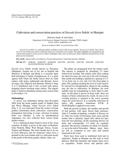 (PDF) Cultivation and conservation practices of Euryale ferox Salisb ...