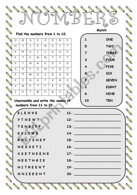 Numbers 1 20 Esl Worksheet By Monika79