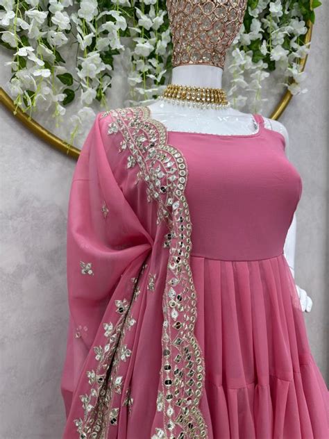 Artful Pink Color Georgette With Heavy Embroidery Sequence Work Party