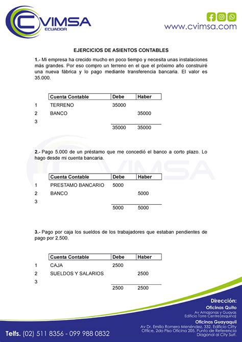 Ejercicio De Asientos Contables 28 07 2021 EJERCICIOS DE ASIENTOS