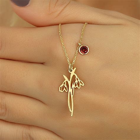 Garnet Necklace Birth Flower January Birth Flower Necklace January