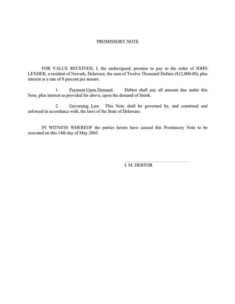 Sample promissory note in Word and Pdf formats