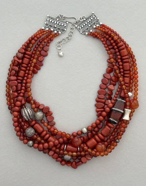 Multi Strand Red Jasper And Silver Statement Necklace Silver Necklace