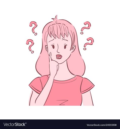 Young Confused Woman With Questions Royalty Free Vector