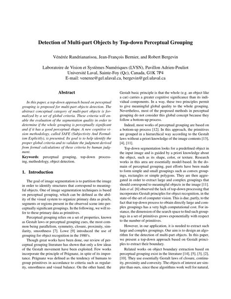 Pdf Detection Of Multi Part Objects By Top Down Perceptual Grouping