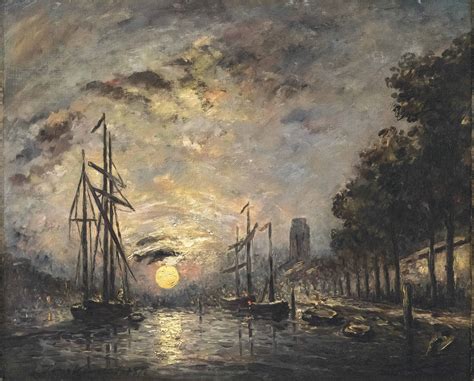 Johan Barthold Jongkind (Dutch, 1819-1891) , Clair de Lune sur un canal ...