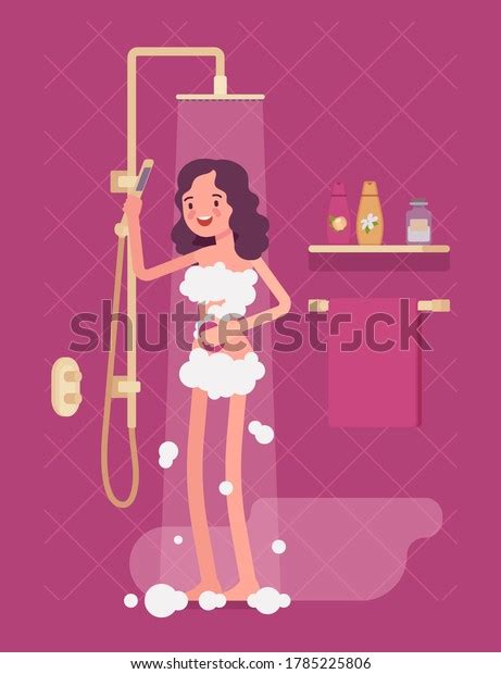 Woman Taking Relaxing Shower Soaping Foam Stock Vector Royalty Free 1785225806